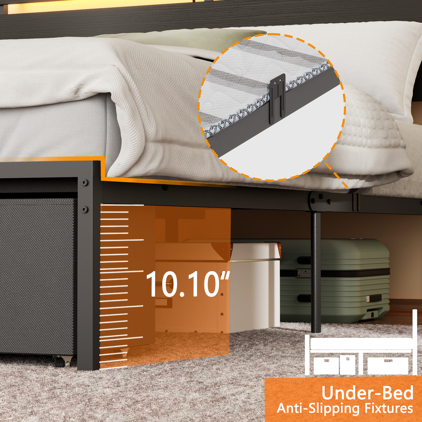 Forestell Full Size Bed Frame with 2 Fabric Storage Drawers, Wood Storage Headboard with Charging Station & LED Light